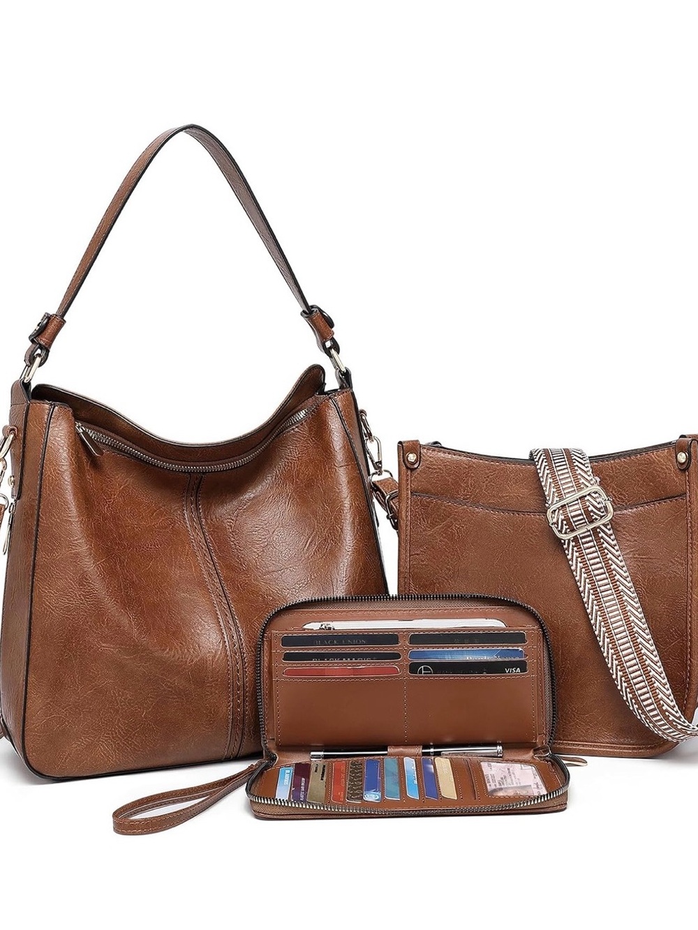 3 pc Brown Women’s Tote Shoulder Bag & Wallet Set